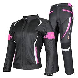 YuanDiann Damen Motorradkombi 2-teiliges Set mit Protektoren Motorradhose & Motorradjake Wasserdicht Reflektierend Textil Motorradbekleidung Motorcross Schutz Jacke und Hose Rosa M von YuanDiann