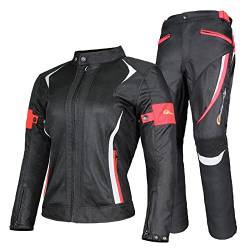 YuanDiann Damen Motorradkombi 2-teiliges Set mit Protektoren Motorradhose & Motorradjake Wasserdicht Reflektierend Textil Motorradbekleidung Motorcross Schutz Jacke und Hose Rot 3XL von YuanDiann