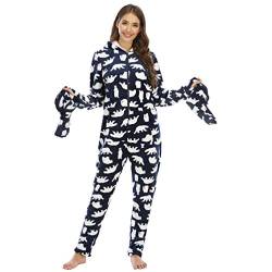 YuanDiann Damen Onesie Pyjamas mit Füssen, Tarnung Drucken Weiche Warm Flanell Lange Ärmel Niedliche Einteiler Schlafanzug mit Kapuze Schlafoverall Kuschelige Schlaf Jumpsuit Königsblauer Eisbär XL von YuanDiann