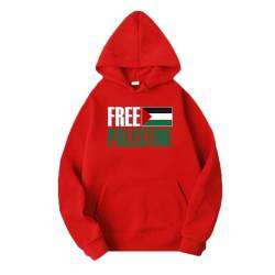 YuanDiann Free Palestine Hoodies für Herren und Damen Flaggendruck Trainingsanzug Kapuzenpullover Samtfutter Warm Casual Lose Sweatshirt mit Kapuze Rot L von YuanDiann