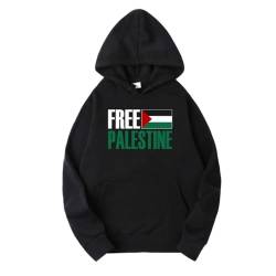YuanDiann Free Palestine Hoodies für Herren und Damen Flaggendruck Trainingsanzug Kapuzenpullover Samtfutter Warm Casual Lose Sweatshirt mit Kapuze Schwarz L von YuanDiann