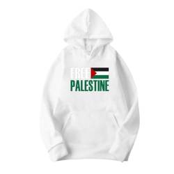 YuanDiann Free Palestine Hoodies für Herren und Damen Flaggendruck Trainingsanzug Kapuzenpullover Samtfutter Warm Casual Lose Sweatshirt mit Kapuze Weiß L von YuanDiann