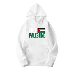 YuanDiann Free Palestine Hoodies für Herren und Damen Flaggendruck Trainingsanzug Kapuzenpullover Samtfutter Warm Casual Lose Sweatshirt mit Kapuze Weiß XS von YuanDiann