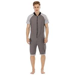 YuanDiann Herren Kurz Jumpsuit Onesie Sommer Overall Pyjama Hoodie Jogginghose Männer T-Shirt Kurze Hose Schlafanzug Einteiler Sommerjumpsuit Schlafoverall Nachtwäsche Dunkelgrau + Hellgrau M von YuanDiann