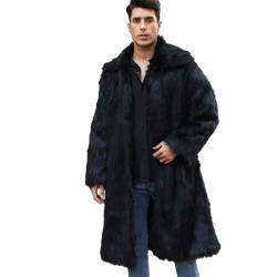 YuanDiann Langer Kunstpelzmantel für Herren Herbst Winter Revers Weicher Warmer Kunstfell Trench Fellimitat übergang Outerwear Parka Schwarz XXL von YuanDiann