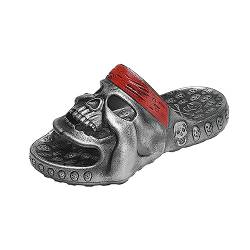 YuanDiann Lustige Totenkopf Slides Herren, Vintage Tragbar rutschfest Leicht Duschschuhe Wolkenschuhe Schlappen Sommer Garten Hausschuhe Badeschuhe Pantoletten Silber 45 EU von YuanDiann