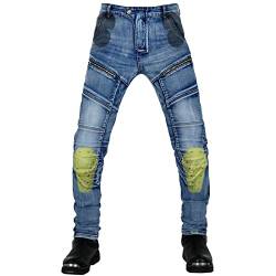 YuanDiann Motorradhose Motorrad Jeans Stretch Vintage Herren Textil Jeanshose Verschleißfestem mit Protektoren Blau S von YuanDiann