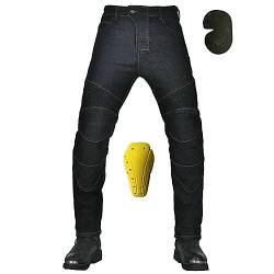 YuanDiann Motorradhose Motorrad Jeans Stretch Vintage Herren Textil Jeanshose Verschleißfestem mit Protektoren Schwarz M von YuanDiann