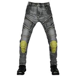 YuanDiann Motorradhose Motorrad Jeans Stretch Vintage Herren Textil Jeanshose Verschleißfestem mit Protektoren Schwarz M von YuanDiann