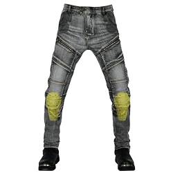 YuanDiann Motorradhose Motorrad Jeans Stretch Vintage Herren Textil Jeanshose Verschleißfestem mit Protektoren Schwarz XL von YuanDiann