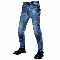 YuanDiann Motorradhose Motorrad Jeans Stretch Vintage Herren Textil Jeanshose Verschleißfestem mit Verbesserter Protektoren Blau L von YuanDiann