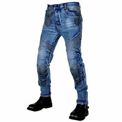 YuanDiann Motorradhose Motorrad Jeans Stretch Vintage Herren Textil Jeanshose Verschleißfestem mit Verbesserter Protektoren Blau XL von YuanDiann