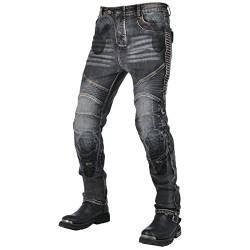 YuanDiann Motorradhose Motorrad Jeans Stretch Vintage Herren Textil Jeanshose Verschleißfestem mit Verbesserter Protektoren Schwarz XXL von YuanDiann