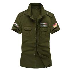 Yuandian Herren Sommer Große Größen Armee-Stil Freizeithemd 100% Baumwolle Button Down Kurzarm Shirts Slim Fit Pilotenhemd Militär Stickerei Hemden Armee XL von YuanDiann