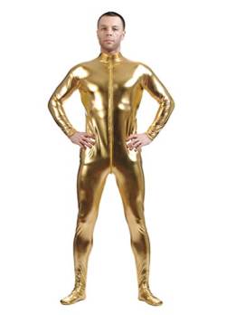 Yuanu Unisex Beschichtung Adhesive All Inclusive Ganzkörperanzug Onesies, Reißverschluss Vorne Haut Anzug Cosplay Anime Bühnen Performance Kostüm Zentai Gold 3XL von Yuanu