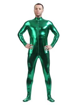 Yuanu Unisex Beschichtung Adhesive All Inclusive Ganzkörperanzug Onesies, Reißverschluss Vorne Haut Anzug Cosplay Anime Bühnen Performance Kostüm Zentai Grün 2XL von Yuanu