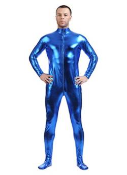 Yuanu Unisex Beschichtung Adhesive All Inclusive Ganzkörperanzug Onesies, Reißverschluss Vorne Haut Anzug Cosplay Anime Bühnen Performance Kostüm Zentai Saphirblau 2XL von Yuanu