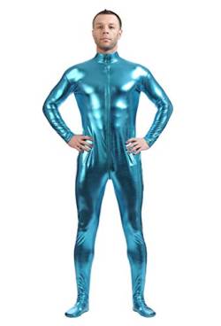 Yuanu Unisex Beschichtung Adhesive All Inclusive Ganzkörperanzug Onesies, Reißverschluss Vorne Haut Anzug Cosplay Anime Bühnen Performance Kostüm Zentai See Blau L von Yuanu