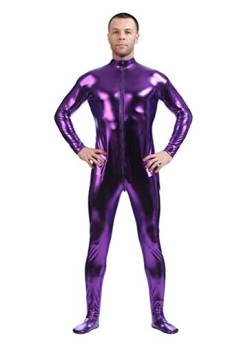 Yuanu Unisex Beschichtung Adhesive All Inclusive Ganzkörperanzug Onesies, Reißverschluss Vorne Haut Anzug Cosplay Anime Bühnen Performance Kostüm Zentai Violett 3XL von Yuanu