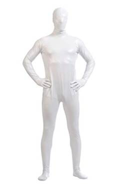 Yuanu Unisex Reine Farbe Beschichtung Adhesive All Inclusive Ganzkörperanzug Cosplay Bühnen Performance Zentai Onesies Weiß 2XL von Yuanu