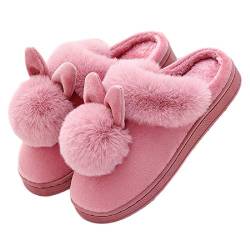 Yuchen Kaninchen Hausschuhe Damen Winter Hausschuhe Plüsch Schuhe warme Memory Foam Hausschuhe (38 EU, Leder rote Halbpackung, numeric_38) von Yuchen