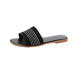 Yuchen Open-Toe-Sandalen für Damen Sommermode-Outdoor-Sandalen Hausschuhe rutschfeste verschleißfeste Lederpantoffeln (41 EU, schwarz, numeric_41) von Yuchen