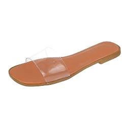Yuchen Sommer Hausschuhe Damen transparente flache Sandalen mit niedrigen Absätzen Outdoor-Mode offene Sandalen Hausschuhe (40 EU, Orange, numeric_40) von Yuchen