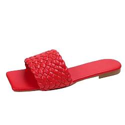 Yuchen Sommersandalen Damen mode flache Sandalen Leder glatte Sandalen offene Zehensandalen (rot, numeric_41) von Yuchen