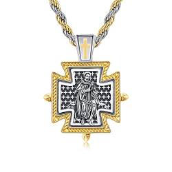 YueYuan Heiliger Peregrine Halskette 925 Sterling Silber Katholische Geschenke Quadratisches Kreuz Vergoldeter Anhänger Religiöser Schmuck Glücksamulett Schutzschmuck für Männer Christian von YueYuan