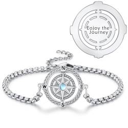 YueYuan Kompass-Armband für Damen, 925er-Sterlingsilber Inspirierendes Nautisches Kompass-Armband Kristall-Mondstein-Kompass mit doppelter Gliederkette, 9 Zoll (A1-Mondstein) von YueYuan