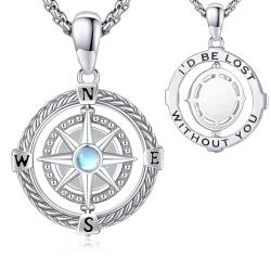 YueYuan Kompass Halskette für Damen 925 Sterling Silber Kette mit Kompass Anhänger Nautischer Mondstein Kompass Schmuck Geschenke für Geburtstag Weihnachten von YueYuan