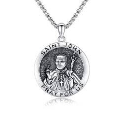 YueYuan Saint John Halskette 925 Sterling Silber St. John Medal Saint John der Baptist Anhänger Saint John Bete für uns Religiöse Schmuck Geschenke für Talisman Amulett von YueYuan