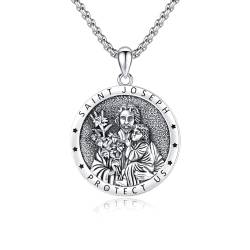 YueYuan Saint Joseph Halskette für Männer 925 Sterling Silber Saint Joseph Medaille St. Joseph Anhänger Kette Katholischer Schutz Schmuck Geschenk für Talisman Amulett von YueYuan