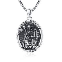 YueYuan Santa Muerte Halskette Herren Damen 925 Sterling Silber Santa Muerte Kette für Männer Frauen Heiliger Todesgrim Reaper Anhänger Schutzpatron Amulett Schmuckgeschenke von YueYuan