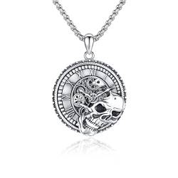 YueYuan Skull Halskette 925 Sterling Silber Schädel Anhänger Totenkopf Taktgeber Kette Gotisch Schmuck Geschenk für Männer Halloween Geburtstag von YueYuan