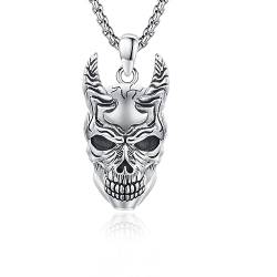 YueYuan Totenschädel Halskette für Männer 925er Sterlingsilber Totenschädel Anhänger Dämonen Halskette Satanische Baphomet HalsketteTotenschädel Schmuckgeschenk für Halloween von YueYuan