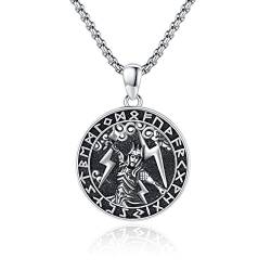 YueYuan Wikinger Halskette Herren Damen 925 Sterling Silber Wikinger Rabe Krähen Rune Odin's Gungnir-Anhänger Wikinger kette für Männer Frauen Schutzamulett Schmuckgeschenke von YueYuan