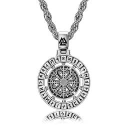YueYuan Wikinger Rune Halskette 925 Sterling Silber Kompass Anhänger Nordische Viking Kette Wikinger Herren Schmuck Geschenke für Junge Ehemann Vater von YueYuan