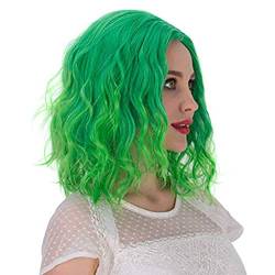 kurz lockige Welle Frauen Bob Haare Perücken für Damen Halloween Cosplay Party Anime Kostüm kurze gewellte Perücken Natürliche Gewellte Perücke Gewellte synthetische Täglich Gebrauch (Green, One Size) von YueYue