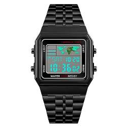 Yuehuamech Herren Digital Sportuhr Wasserdicht Business Armbanduhr mit Weltzeit Hintergrundbeleuchtung Stoppuhr Countdown Timer Alarm Funktion für Männer Frauen Student Indoor Outdoor von Yuehuamech