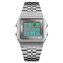 Yuehuamech Herren Digital Sportuhr Wasserdicht Business Armbanduhr mit Weltzeit Hintergrundbeleuchtung Stoppuhr Countdown Timer Alarm Funktion für Männer Frauen Student Indoor Outdoor von Yuehuamech