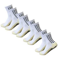 Herren Fußballsocken Anti-Rutsch rutschfeste Griffpolster für Fußball Basketball Sport Grip Socken 4 Paar, Weiß, Einheitsgröße Hoch von Yufree