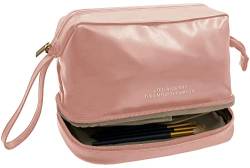 Große Reise-Make-up-Tasche, doppellagig, tragbar, PU-Leder, Kosmetiktasche, Reisetasche, geräumige Kulturtasche für Frauen und Mädchen, Pink von Yuhan Pretty