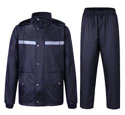 Yukirtiq Erwachsenen Regenanzug Wasserdichten Anzug mit Reflexstreifen Regenjacke mit Kapuze und Regenhose Atmungsaktiv Regenbekleidung, Blau, XL von Yukirtiq