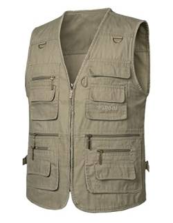 Yukirtiq Herren Angeln Weste ärmellos Freizeit Jagd Herrenwesten Sommer Trekking Wander Weste Reporterwesten Safari Weste mit Vielen Taschen, Khaki, XXL von Yukirtiq