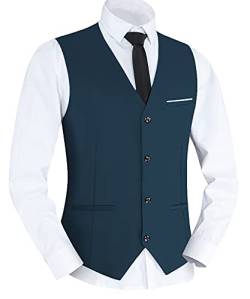 Yukirtiq Herren Anzugweste Slim fit V-Ausschnitt Ärmellose Gilet Business Hochzeit Anzug Westen Formale Klassische Herrenwesten mit 5 Knöpfen (Grün, XXL) von Yukirtiq