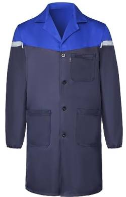 Yukirtiq Herren Arbeitsjacke mit Vielen Taschen Mantel Mechanisch Arbeitskleidung Warenhaus Werkstatt Arbeitsmantel Lange Jacke, A-Marineblau+Royalblau, L von Yukirtiq