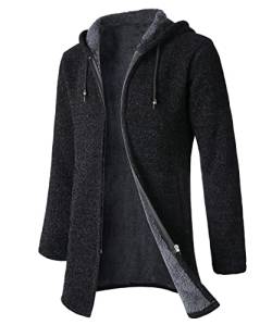 Yukirtiq Herren Cardigan Lang Strickjacke mit Kapuze Wintermantel Fleecejacke Sweatjacke Langarm Strickjacken Männer Winterjacke Trachtenjacke von Yukirtiq