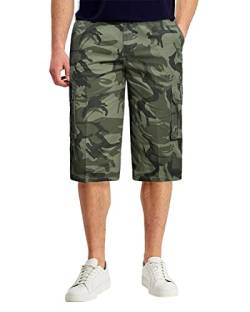 Yukirtiq Herren Cargo Shorts 3/4 Camouflage Sommer Kurze Outdoor Bermuda Kurz Dreiviertel Hose mit Multi Taschen Baumwolle Atmungsaktiv Freizeitshorts von Yukirtiq