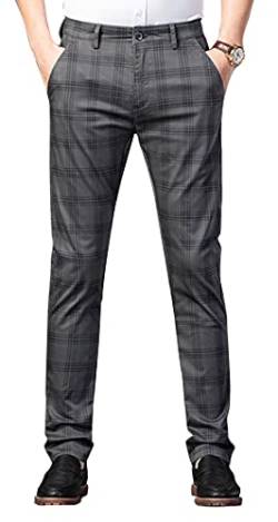 Yukirtiq Herren Chinohose Kariert Hose Business Freizeithose Slim fit Chino mit Stretchhose Stoffhose für Männer, Grau, 30 von Yukirtiq